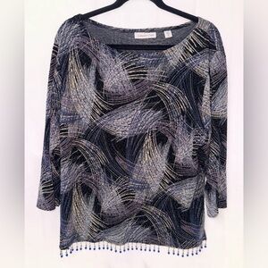 Swirl Patterned Top With Beaded Hem